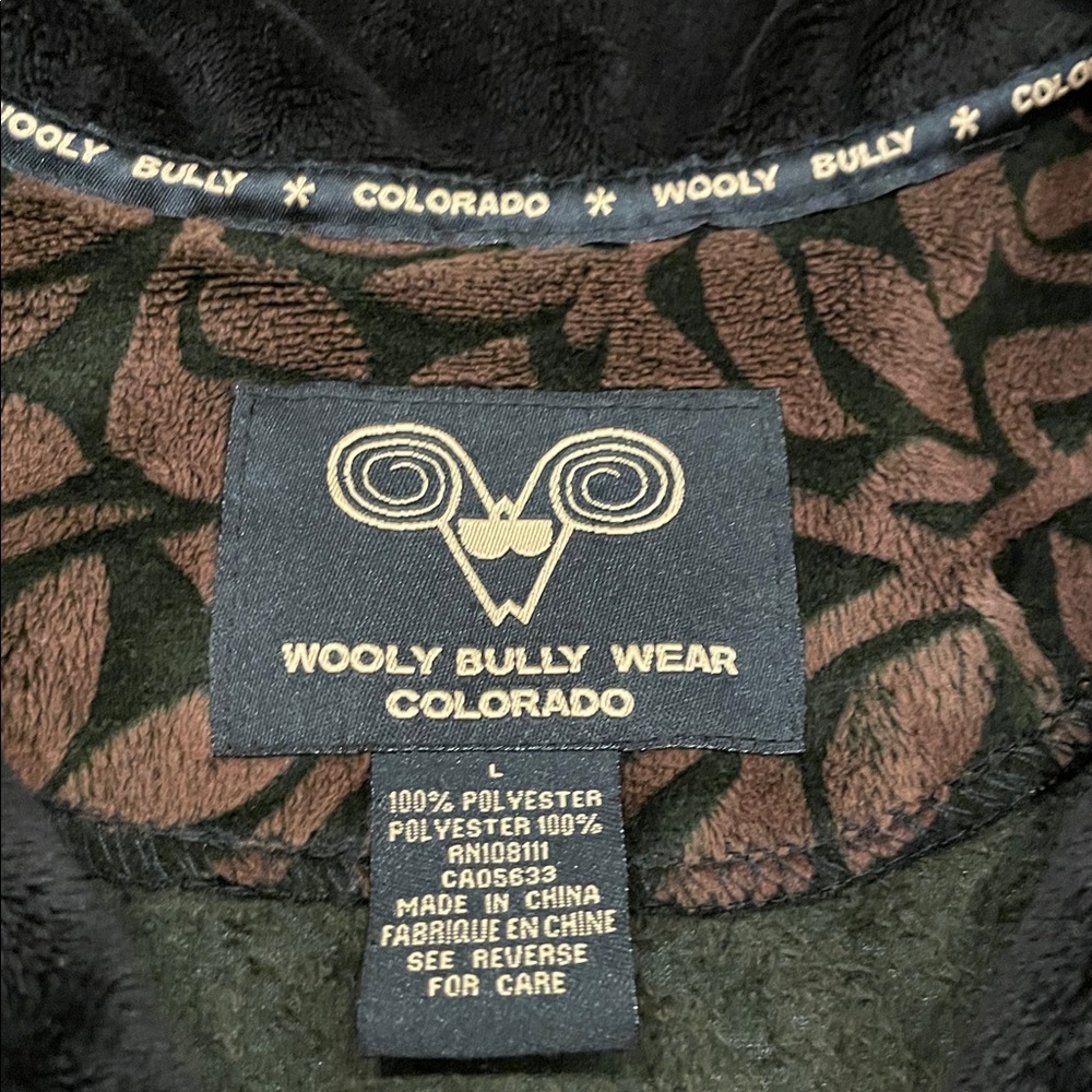 Wooly Bully Wear Colorado sz L Brown Black floral very soft velour polar fleece